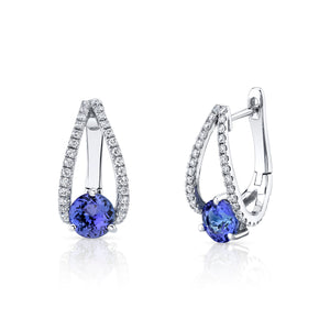 Round Tanzanite and Diamond Huggie Earrings in 14K White Gold