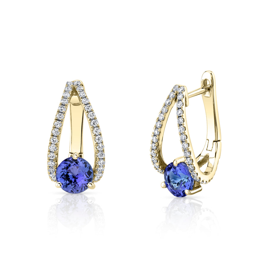 Round Tanzanite and Diamond Huggie Earrings in 14K Yellow Gold