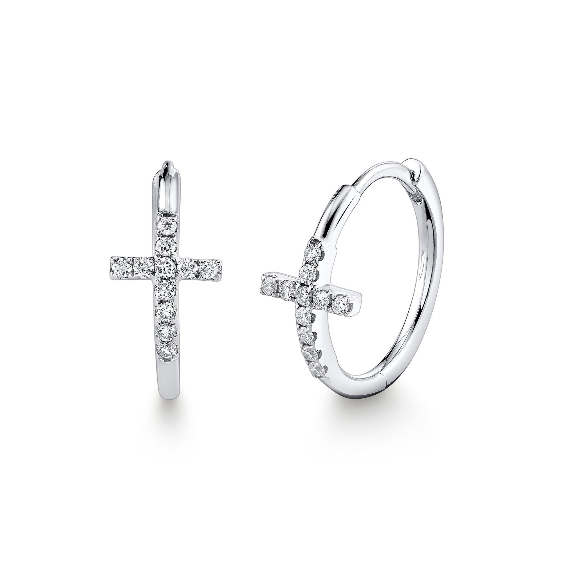 TVON 14K 0.11cttw VS Diamond Cross Huggie Earrings