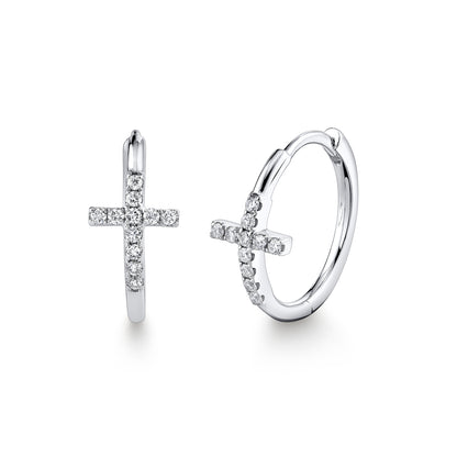 TVON 14K 0.11cttw VS Diamond Cross Huggie Earrings