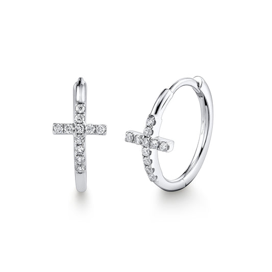 TVON 14K 0.11cttw VS Diamond Cross Huggie Earrings