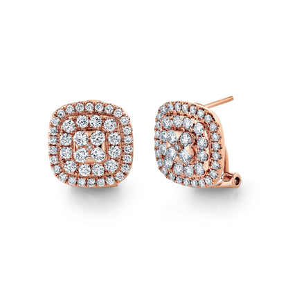 14K 2.05cttw VS White Diamond Pavé Square Cluster Earrings