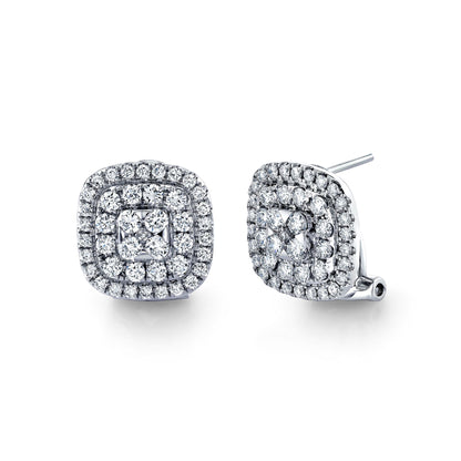 14K 2.05cttw VS White Diamond Pavé Square Cluster Earrings