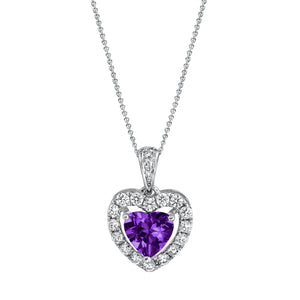 14K 1.11ct Heart Shape Amethyst 0.35cttw VS Diamond Necklace