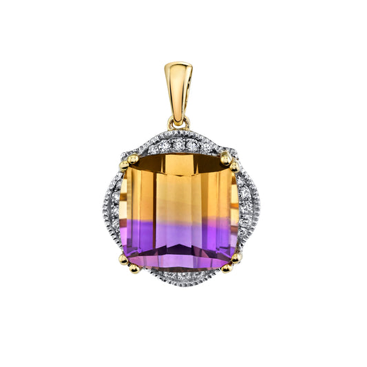 14K 6.00ct Cushion Ametrine and Diamond Pendant
