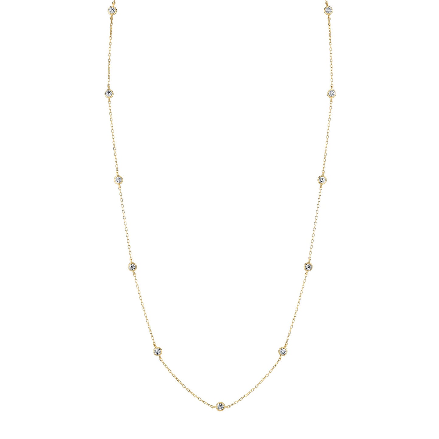 14K 1.10cttw Round VS White Diamond Station Necklace