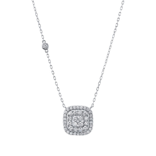14K 1.13cttw VS White Diamond Square Cluster Necklace