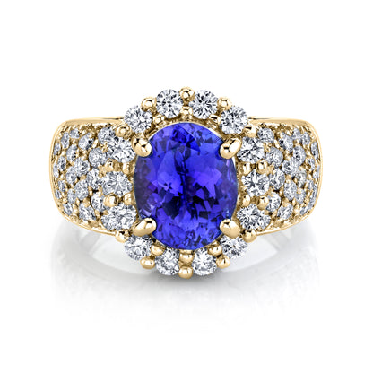 Oval Tanzanite and Diamond Cocktail Ring in 14K Yellow Gold
