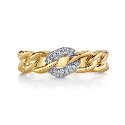 Natural White Diamond Stackable Cuban Link Ring in 14K Yellow Gold