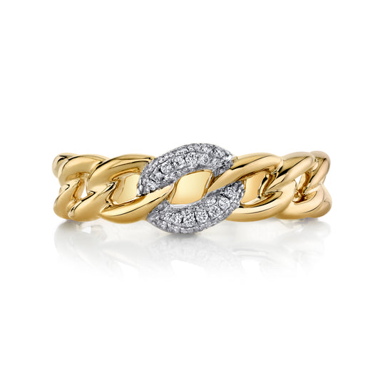 Natural White Diamond Stackable Cuban Link Ring in 14K Yellow Gold
