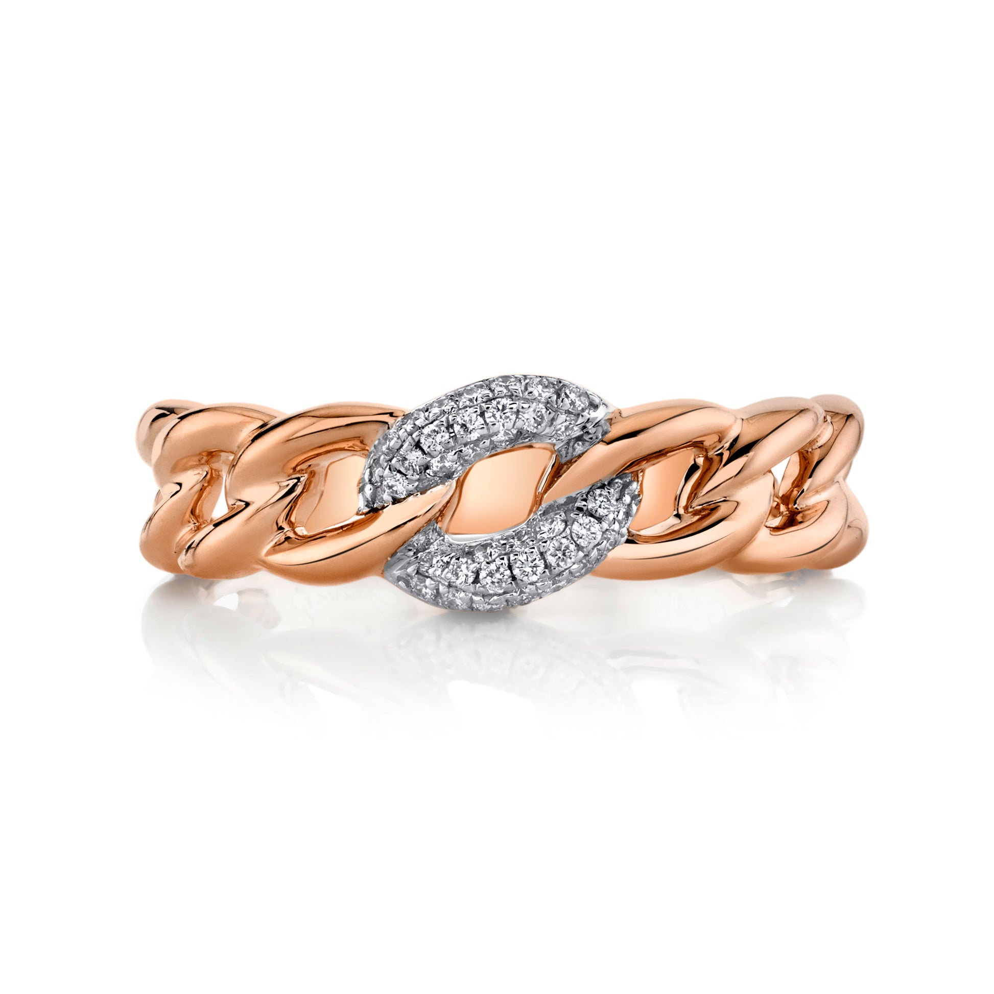 Natural White Diamond Stackable Cuban Link Ring in 14K Rose Gold