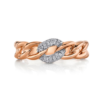 Natural White Diamond Stackable Cuban Link Ring in 14K Rose Gold