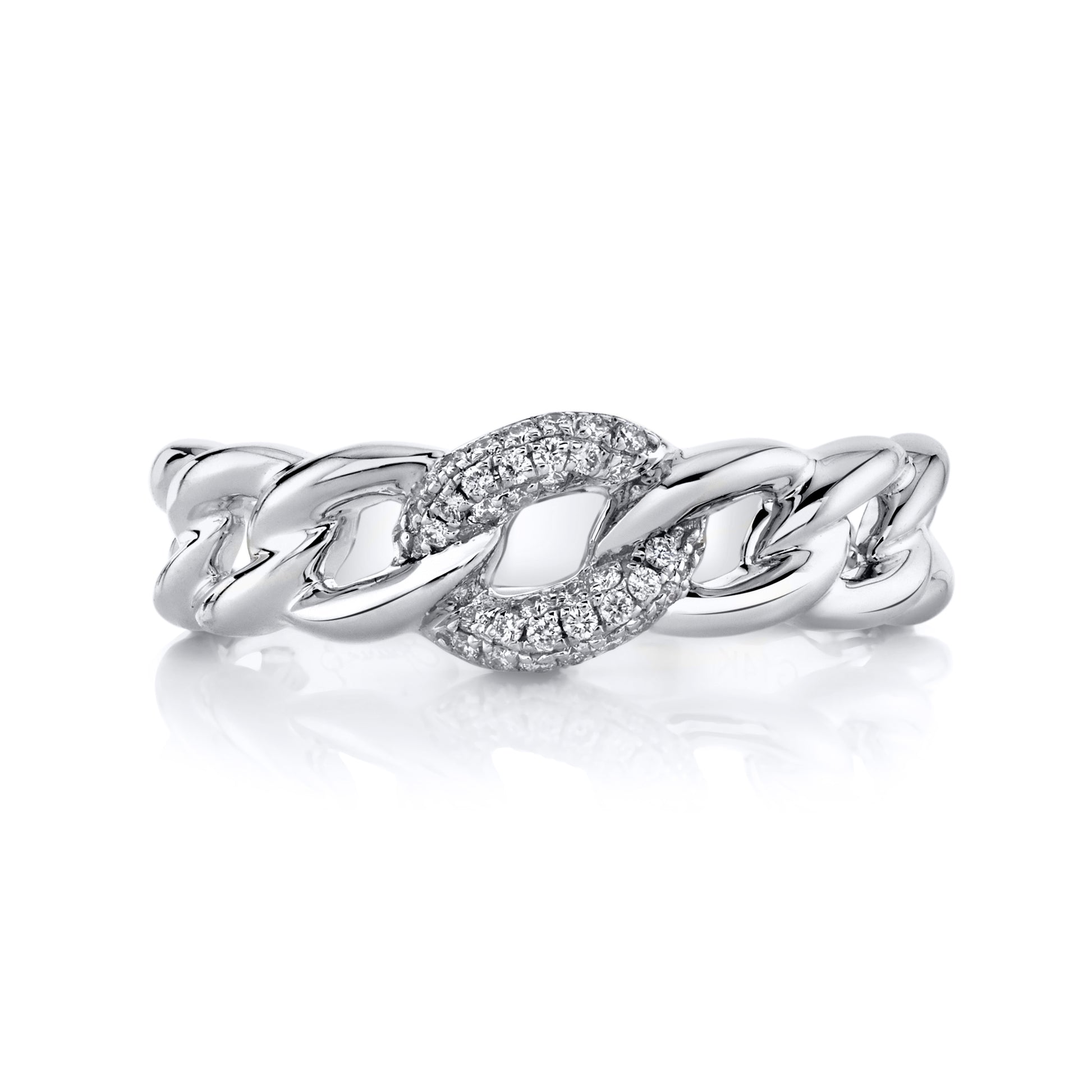 Natural White Diamond Stackable Cuban Link Ring in 14K White Gold