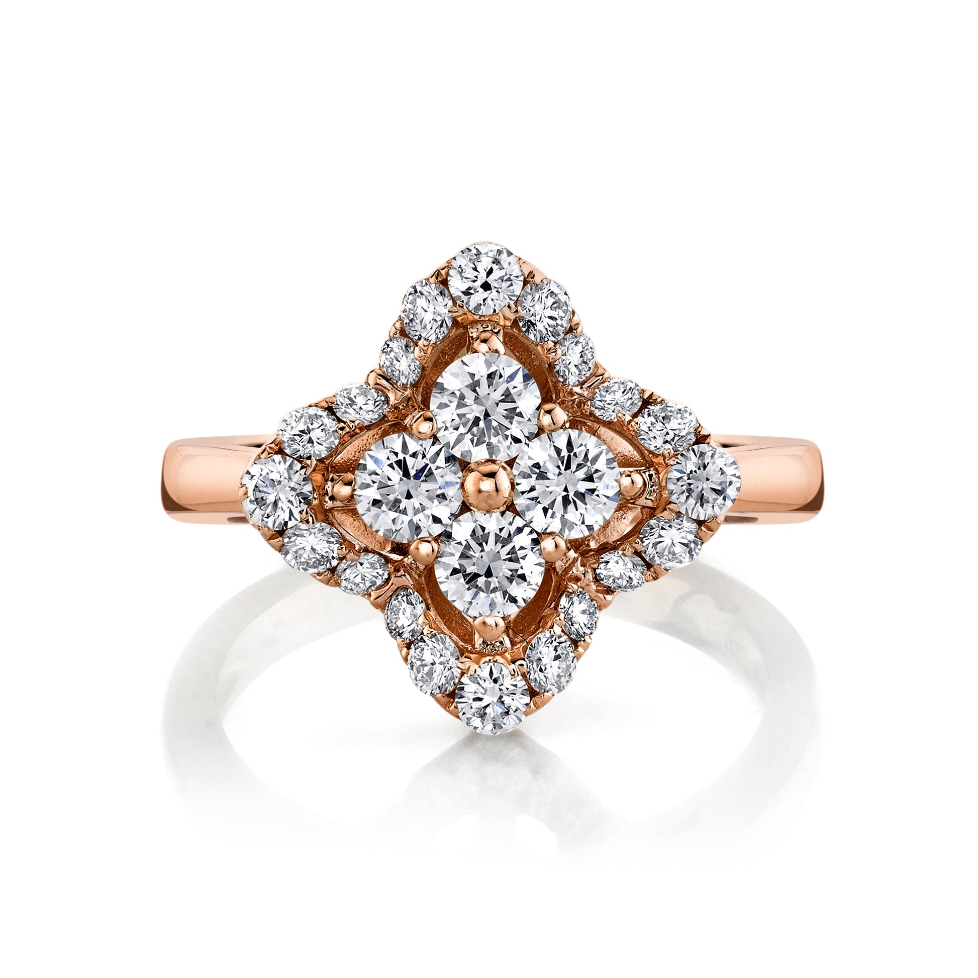 Natural White Diamond Clover Ring in 14K Rose Gold