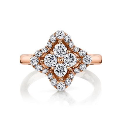 Natural White Diamond Clover Ring in 14K Rose Gold