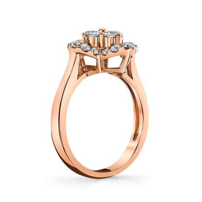 Natural White Diamond Clover Ring in 14K Rose Gold - Side Profile