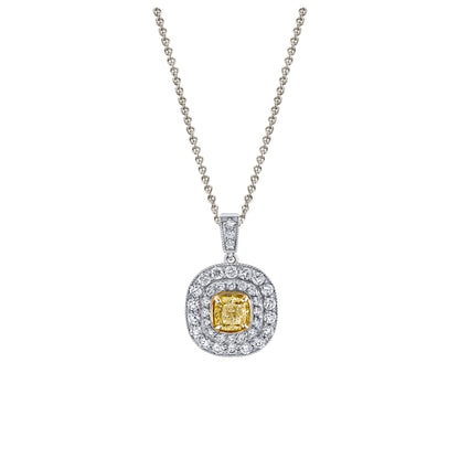 Natural 1 Carat Cushion Yellow Diamond Pendant with Chain in 14K Gold