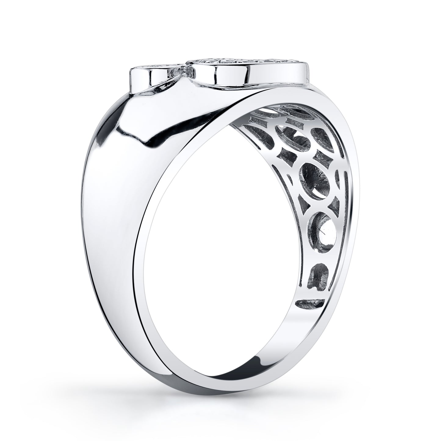 Natural Diamond Paw Print Signet Ring in 14K White Gold - Side Profile