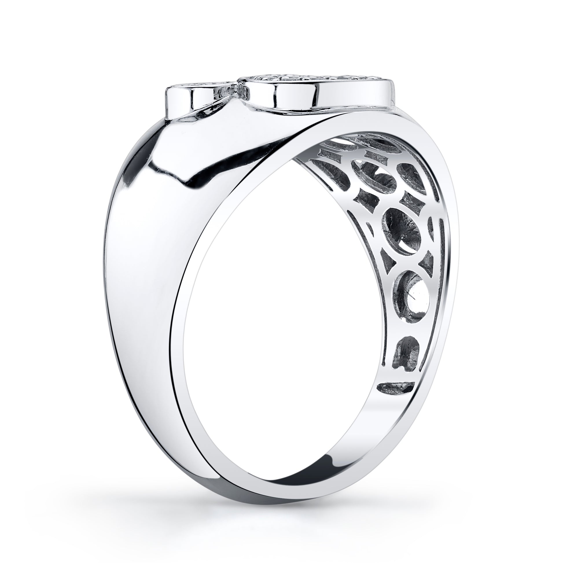 Natural Diamond Paw Print Signet Ring in 14K White Gold - Side Profile