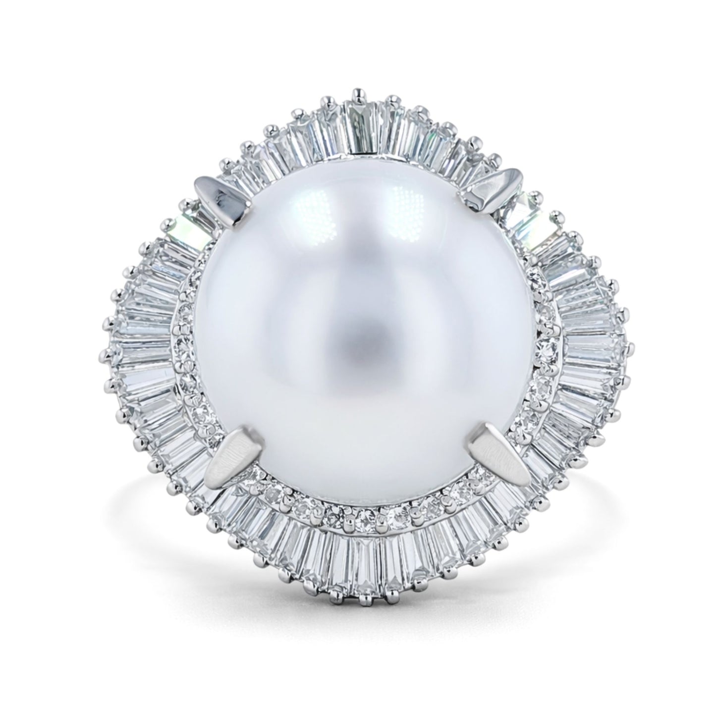 Platinum 14mm South Sea White Pearl 1.61cttw White Diamonds Ring