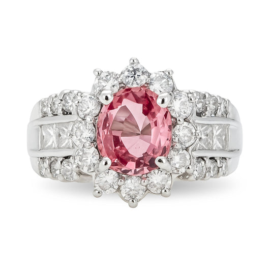 Platinum 1.20ct Oval Padparadscha 1.20cttw White Diamonds Ring GIA #2474707648