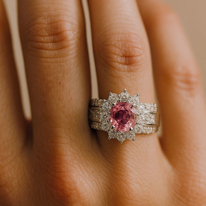 Platinum 1.20ct Oval Padparadscha 1.20cttw White Diamonds Ring GIA #2474707648