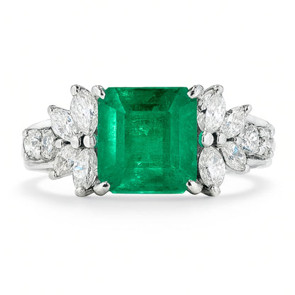 Platinum 2.54ct Emerald Cut Colombian Emerald 0.76cttw White Diamonds Ring