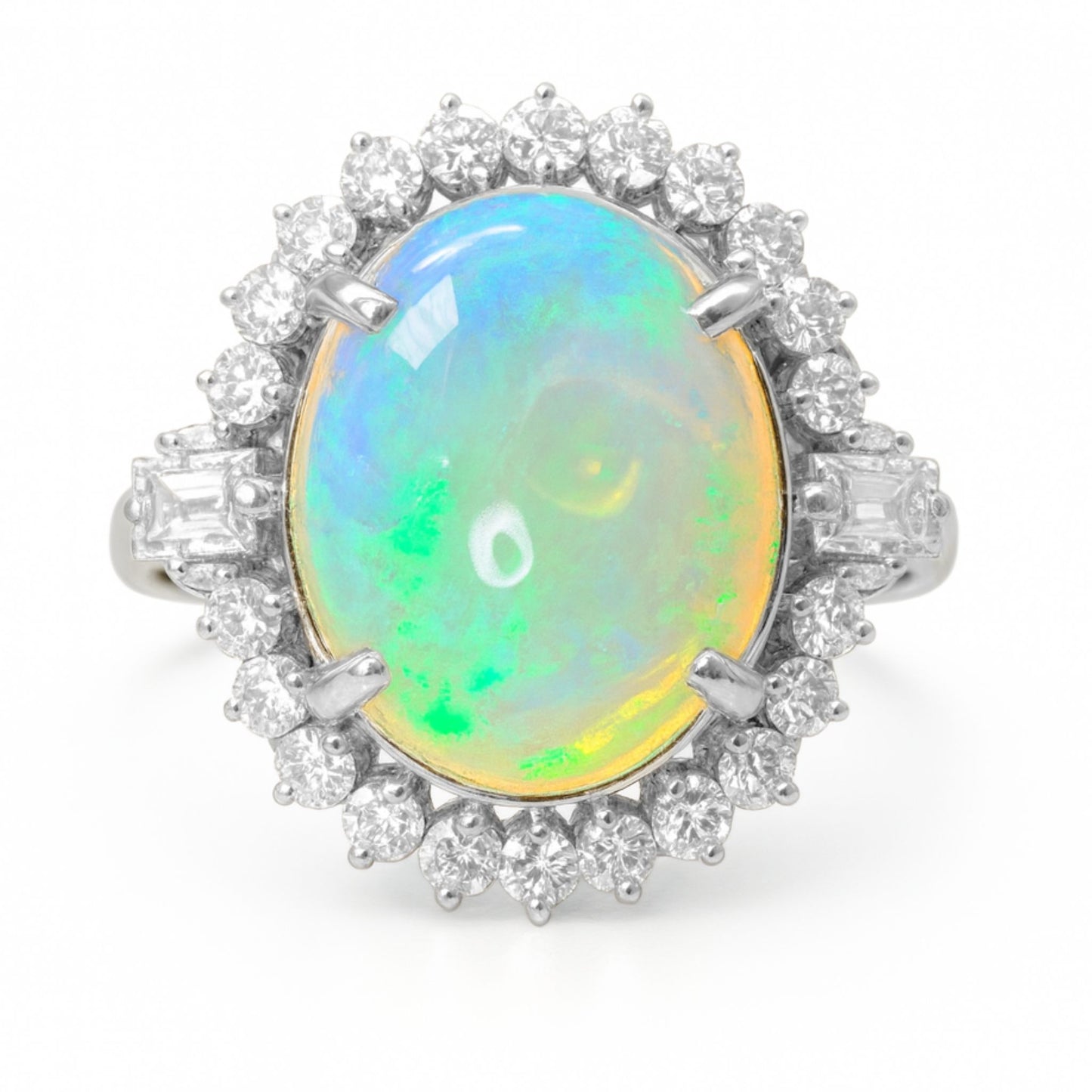 Platinum 4.99ct Oval Australian Opal 0.93cttw White Diamonds Ring