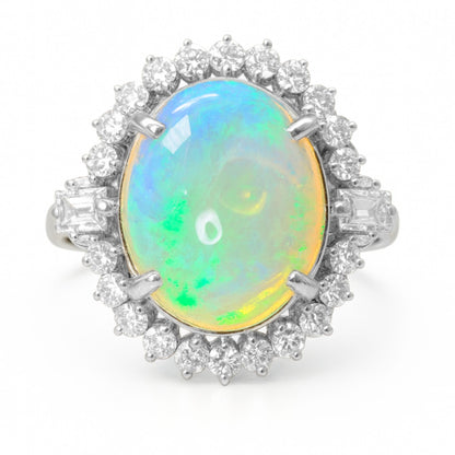 Platinum 4.99ct Oval Australian Opal 0.93cttw White Diamonds Ring