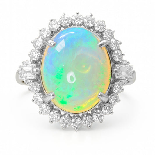 Platinum 4.99ct Oval Australian Opal 0.93cttw White Diamonds Ring