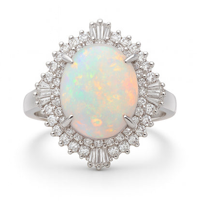 Platinum 2.27ct Oval Australian Opal 0.58cttw White Diamonds Ring