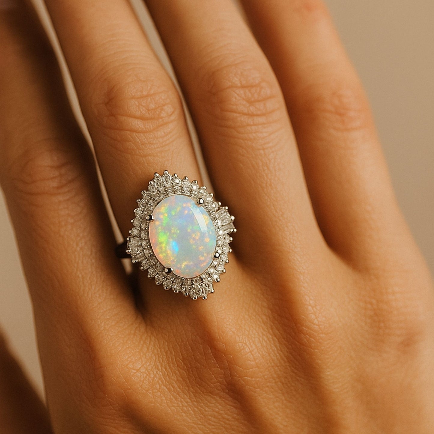 Platinum 2.27ct Oval Australian Opal 0.58cttw White Diamonds Ring