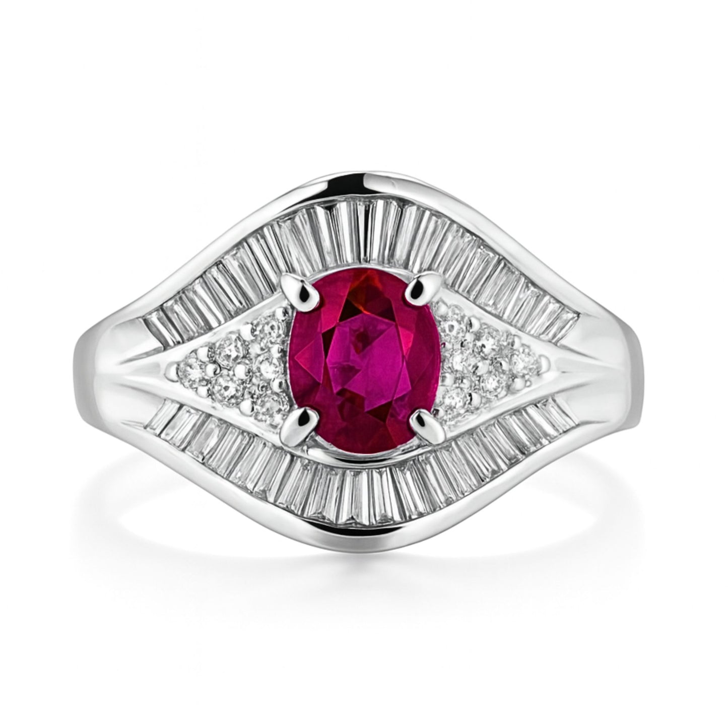 Platinum 0.75ct Oval Burma Ruby 0.53cttw White Diamonds Ring