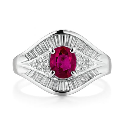 Platinum 0.75ct Oval Burma Ruby 0.53cttw White Diamonds Ring