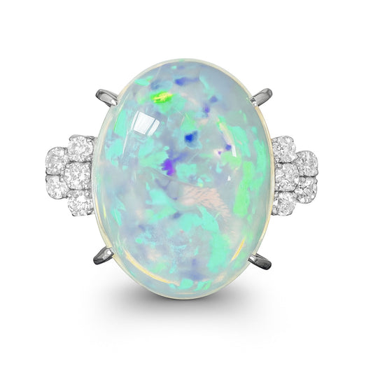 Platinum 5.79ct Oval Australian Opal 0.20cttw White Diamonds Ring