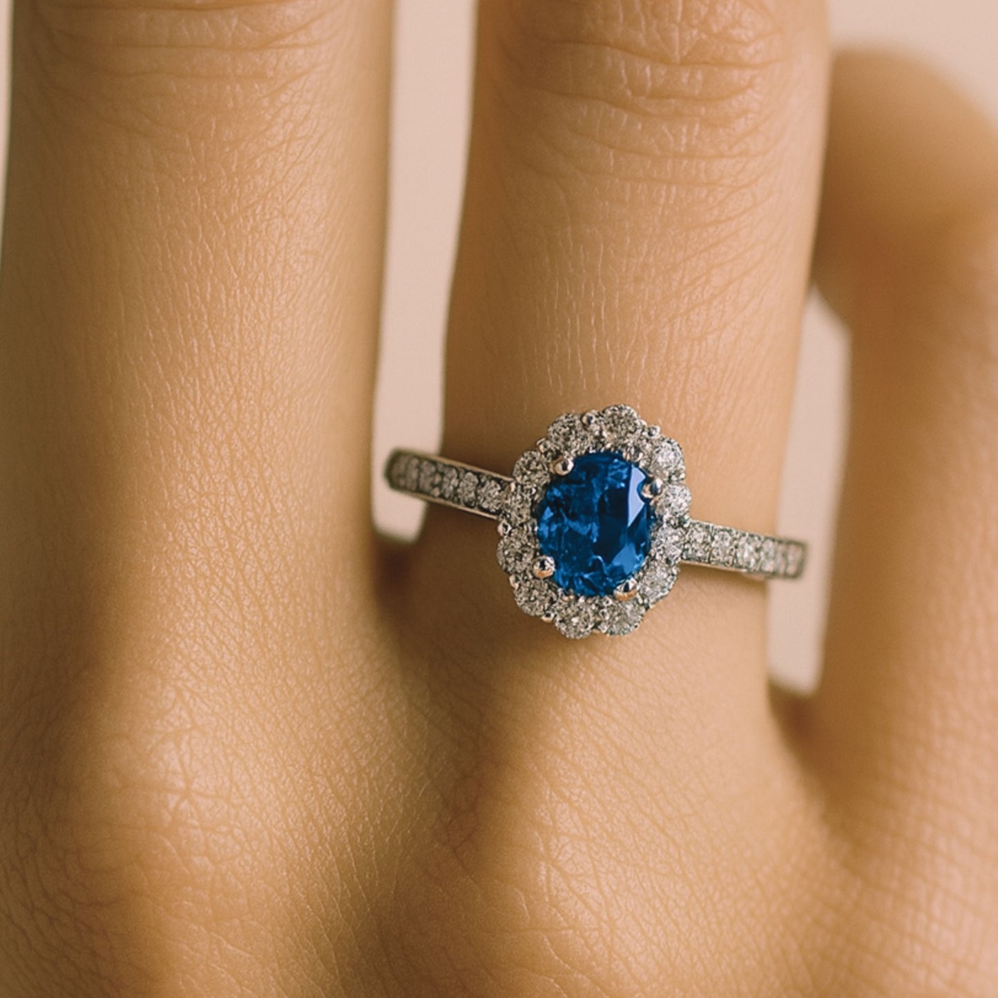 Platinum 0.40ct Oval Hauyne 0.31cttw White Diamonds Ring