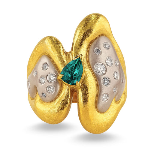 Platinum & 18K 0.65ct Pear Shape Brazilian Paraiba 0.34cttw Blue & White Diamonds Ring GIA #7476053904