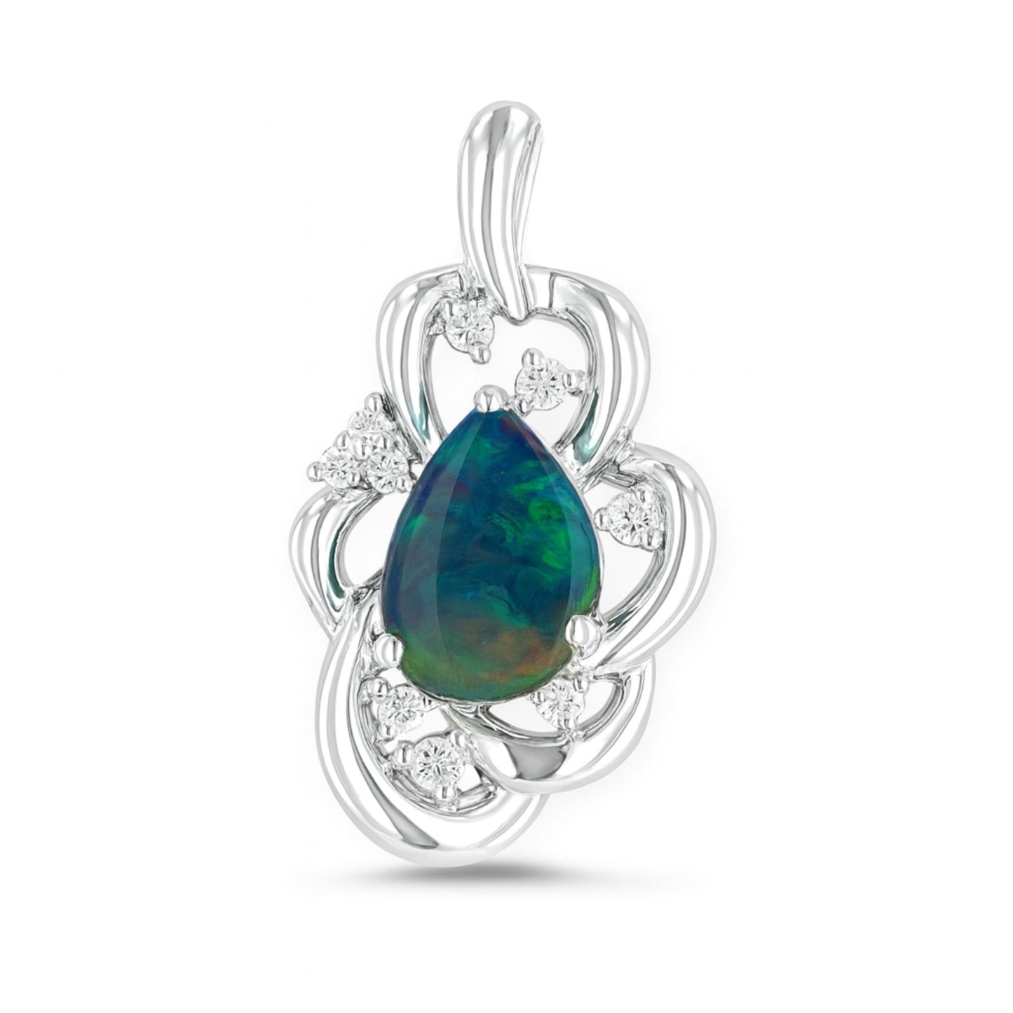 Platinum 3.88ct Pear Shape Boulder Opal 0.31cttw White Diamonds Pendant