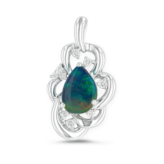 Platinum 3.88ct Pear Shape Boulder Opal 0.31cttw White Diamonds Pendant