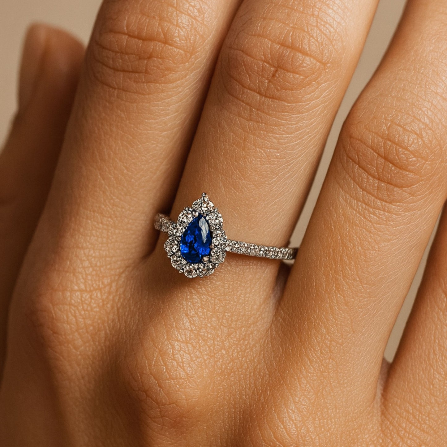 Platinum 0.16ct Pear Shape Hauyne 0.49cttw White Diamonds Ring