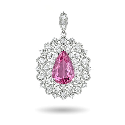 Platinum 3.63ct Pear Shape Pink Imperial Topaz 1.01cttw White Diamonds Pendant