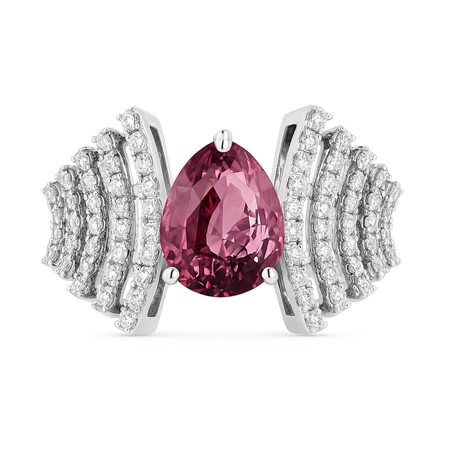 Platinum 2.26ct Pear Shape Padparadscha 0.41cttw White Diamonds Ring