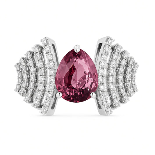 Platinum 2.26ct Pear Shape Padparadscha 0.41cttw White Diamonds Ring