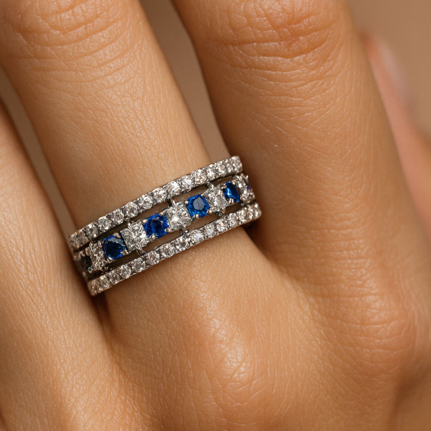 Platinum 0.19cttw Round Hauyne 0.74cttw White Diamonds Band Ring