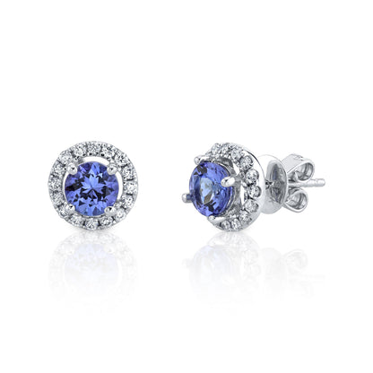 TVON 14K 1.00cttw Round Tanzanite 0.26cttw VS Diamond Stud Earrings