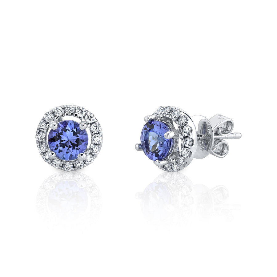 TVON 14K 1.00cttw Round Tanzanite 0.26cttw VS Diamond Stud Earrings