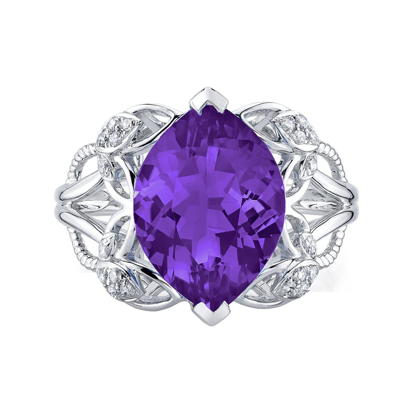 14K 4.08 Cts Amethyst 0.12 Cttw VS Diamond Ring - TVON.com