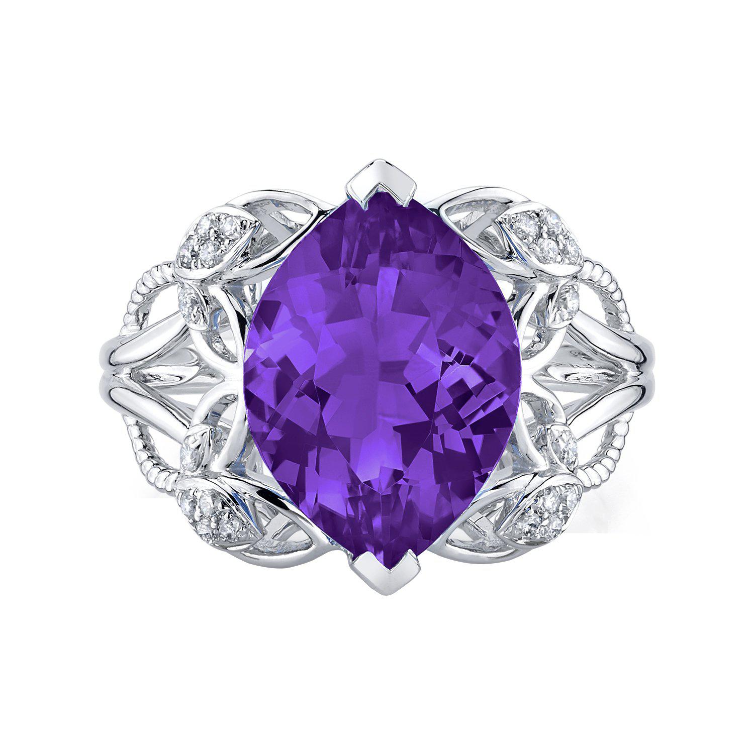 14K 4.08 Cts Amethyst 0.12 Cttw VS Diamond Ring - TVON.com