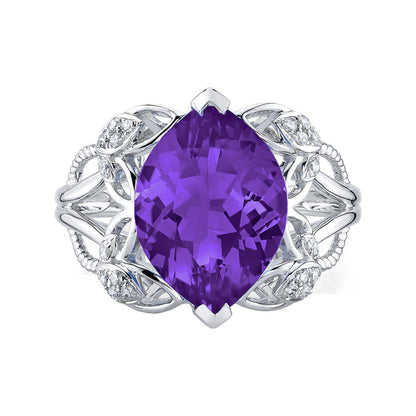 14K 4.08 Cts Amethyst 0.12 Cttw VS Diamond Ring - TVON.com
