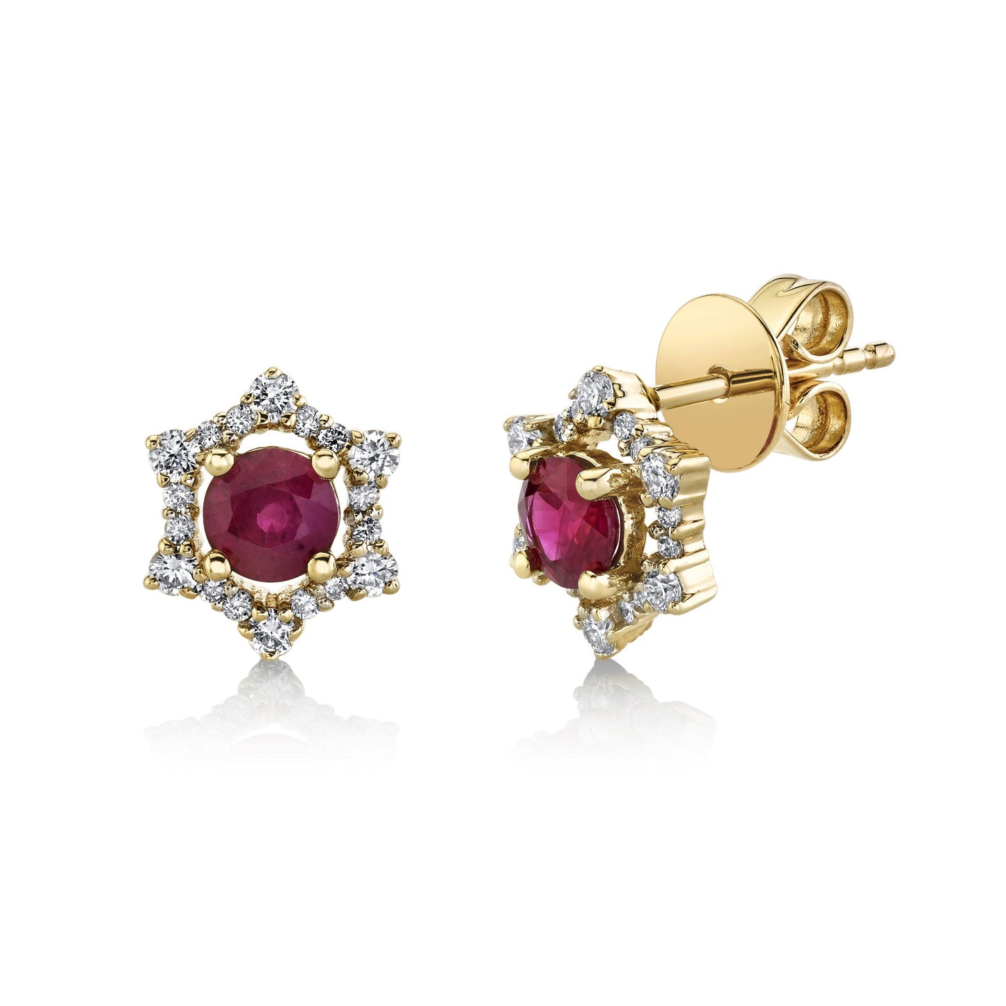TVON 14K 4mm Round Burma Ruby 0.28cttw VS Diamond Stud Earrings